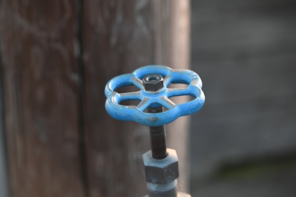 Blue valve knob used in backflow testing equipment